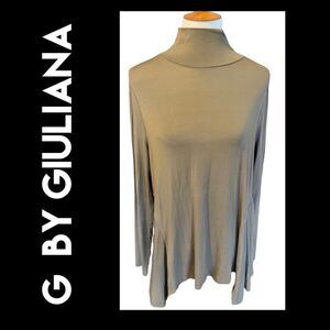 G by Giuliana Women's Turtleneck Fit Flare Tee Long Sleeve Flowy Top Brown Large